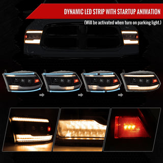 Spec D Projector Headlights Amber LED Sequential: Dodge RAM 1500 / RAM 2500 / RAM 3500 2009-2024