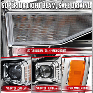 Spec D Projector Headlights Switchback Amber LED Strips: Dodge Ram 1500 2006-2008 / Ram 2500 3500 2006-2009 - Chrome/Clear