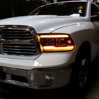 Spec D Projector Headlights w/ Amber LED Seq Turn Signal (Matte Black/Clear): Fits Dodge Ram 1500/2500/3500/1500 Classic 2009-2024