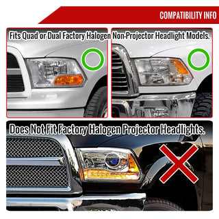 Spec D Projector Headlights w/ Amber LED Seq Turn Signal (Matte Black/Clear): Fits Dodge Ram 1500/2500/3500/1500 Classic 2009-2024