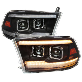 Spec D Projector Headlights w/ Amber LED Seq Turn Signal (Matte Black/Clear): Fits Dodge Ram 1500/2500/3500/1500 Classic 2009-2024