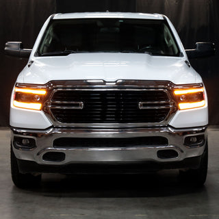 Spec D Projector Headlights Amber LED Sequential: Ram 1500 2019-2024 w/ Matte Black Housing
