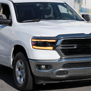 Spec D Projector Headlights Amber LED Sequential: Ram 1500 2019-2024 w/ Matte Black Housing