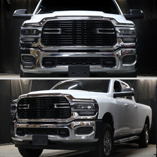Spec D Projector Headlights w/ Amber LED Seq Turn Signal & Startup Animation: Fits Ram 2019-2024 Tradesman/Big Horn Halogen