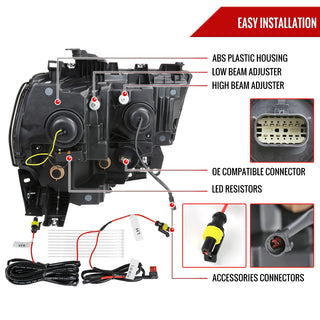 Spec D Projector Headlights w/ Amber LED Seq Turn Signal & Startup Animation: Fits Ram 2019-2024 Tradesman/Big Horn Halogen