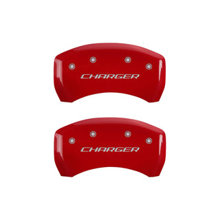 MGP 4 Caliper Covers Engraved Front & Rear Block/Charger Red finish silver ch