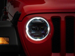 Raxiom Axial Series 9-In Angel Eye LED Headlights Black Housing (Clear Lens): Jeep Wrangler / Gladiator 2018-2025 3.6L / 6.4L 392