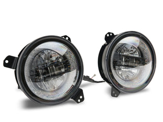 Raxiom Axial LED Headlights Black Housing: Jeep Wrangler JL 2018-2025 / Gladiator 2020-2025 6.4L 392 / 3.6L V6 / 3.0L EcoDiesel / 2.0L Turbo