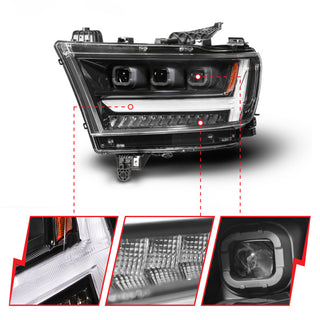 ANZO 19-24 RAM 1500 (New Body/OE Halogen) Full LED Proj Headlights DRL/SeqSig Black - Driver Side