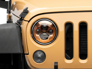 Raxiom 7-In LED Headlights Orange Housing Clear Lens: Fits Most Jeep Wrangler Models (2007-2018)