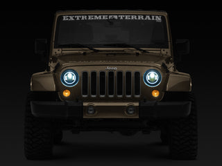 Raxiom Axial 7-Inch LED Headlights RGB Halo Black Hsng: Jeep Wrangler 1997-2018 4.0L I6 / 3.8L V6 / 3.6L V6 - Clear Lens