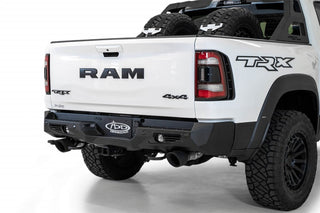 Addictive Desert Designs Bomber Rear Bumper: Ram 1500 TRX (2021-23) - Hammer Black/Satin Black w/ Cube Light Mounts and Sensor Cutouts
