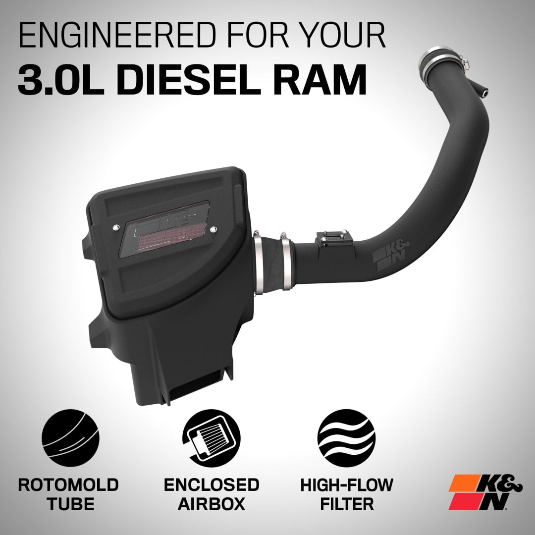 K&N 63 Series Cold Air Intake: Ram 1500 3.0L EcoDiesel 2020-2023