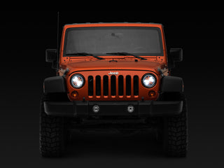 Raxiom Axial Spider LED Headlight Amber DRL Chrome Hsng: Jeep Wrangler 1997-2018 4.0L I6 / 3.8L V6 / 3.6L V6 - Clear Lens