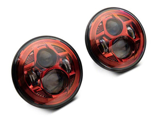 Raxiom 7-In LED Headlights Pair: Fits Most Jeep Wrangler Models (2007-2018) - Red Housing/Clear Lens