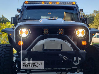 Raxiom Axial Spider LED Headlight Amber DRL Chrome Hsng: Jeep Wrangler 1997-2018 4.0L I6 / 3.8L V6 / 3.6L V6 - Clear Lens