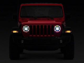 Raxiom LED Headlights DRL Halo Black Housing: Jeep Wrangler JL 2018-2025 / Gladiator 2020-2025 6.4L 392 / 3.6L V6 / 3.0L EcoDiesel / 2.0L Turbo