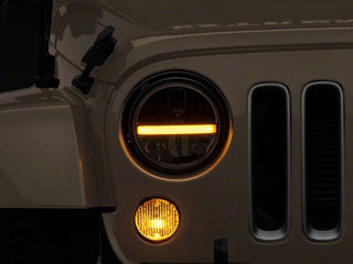 Raxiom Axial 7-In LED Headlights DRL Black Housing: Jeep Wrangler 1997-2018 4.0L I6 / 3.8L V6 / 3.6L V6 - Clear Lens