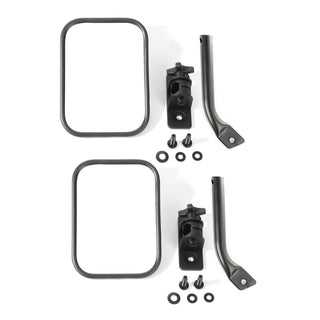 Rugged Ridge Textured Black Rectangular Stubby Trail Mirror Kit: Jeep Wrangler 1997-2018 2.5L-3.6L