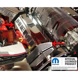 American Car Craft "HEMI" Polished / Perforated Fuel Rail Covers (Factory Air Box): 300C / Challenger / Charger / Magnum 6.1L SRT8 2006 - 2010