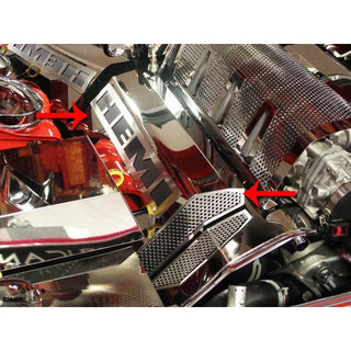 American Car Craft "HEMI" Polished / Perforated Fuel Rail Covers (Factory Air Box): 300C / Challenger / Charger / Magnum 6.1L SRT8 2006 - 2010
