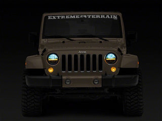 Raxiom Axial 7-In LED Headlights DRL Black Housing: Jeep Wrangler 1997-2018 4.0L I6 / 3.8L V6 / 3.6L V6 - Clear Lens