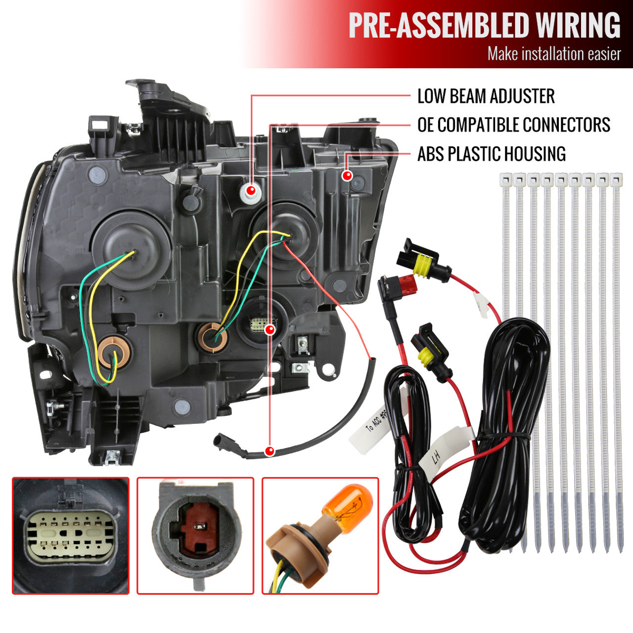 Spec D DRL LED Headlights (Black): Ram 2500 & 3500 2019 - 2024