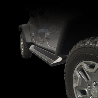 DV8 Offroad Plated Steel Rock Slider Steps: Jeep Wrangler JK 2007-2018 (4 Door) Matte Black