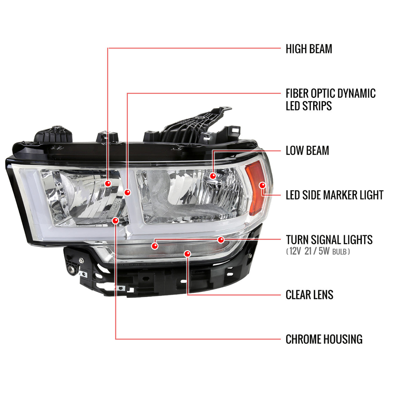 Spec D DRL LED Headlights (Chrome): Ram 2500 & 3500 2019 - 2024