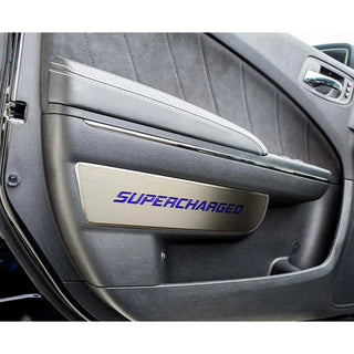 American Car Craft Front Brushed "SUPERCHARGED" Door Badge 2pc: Dodge Charger 2011 - 2023