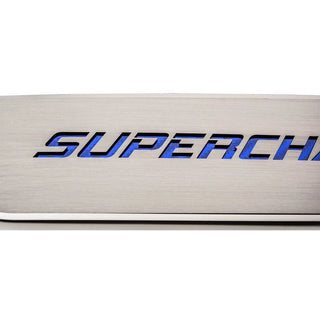 American Car Craft Front Brushed "SUPERCHARGED" Door Badge 2pc: Dodge Charger 2011 - 2023