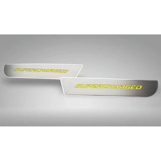 American Car Craft Front Brushed "SUPERCHARGED" Door Badge 2pc: Dodge Charger 2011 - 2023