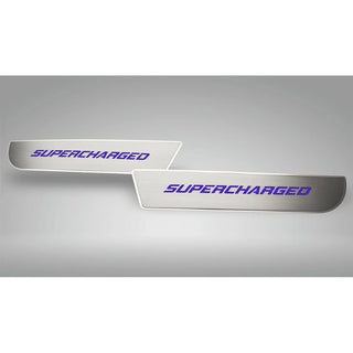 American Car Craft Front Brushed "SUPERCHARGED" Door Badge 2pc: Dodge Charger 2011 - 2023