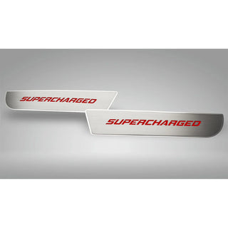 American Car Craft Front Brushed "SUPERCHARGED" Door Badge 2pc: Dodge Charger 2011 - 2023