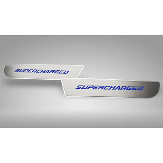 American Car Craft Front Brushed "SUPERCHARGED" Door Badge 2pc: Dodge Charger 2011 - 2023