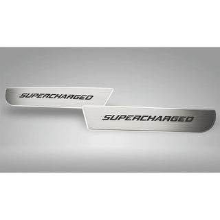 American Car Craft Front Brushed "SUPERCHARGED" Door Badge 2pc: Dodge Charger 2011 - 2023