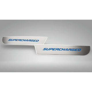 American Car Craft Front Brushed "SUPERCHARGED" Door Badge 2pc: Dodge Charger 2011 - 2023