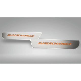 American Car Craft Front Brushed "SUPERCHARGED" Door Badge 2pc: Dodge Charger 2011 - 2023