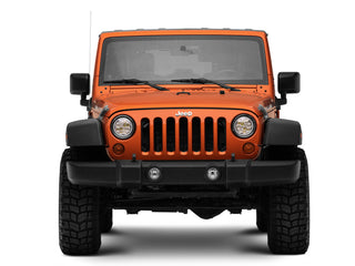 Raxiom Axial Spider LED Headlight Amber DRL Chrome Hsng: Jeep Wrangler 1997-2018 4.0L I6 / 3.8L V6 / 3.6L V6 - Clear Lens