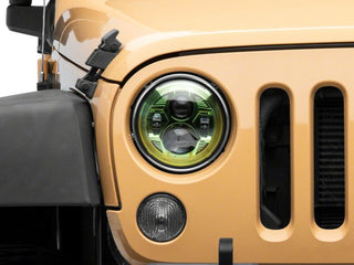 Raxiom 7-In LED Headlights Green Housing Clear Lens: Fits Most Jeep Wrangler Models (2007-2018)