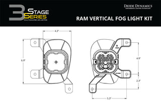 Diode Dynamics SS3 Sport Ram Vert Kit Yellow SAE Fog: Ram 1500 2013-2024 5.7L/3.6L
