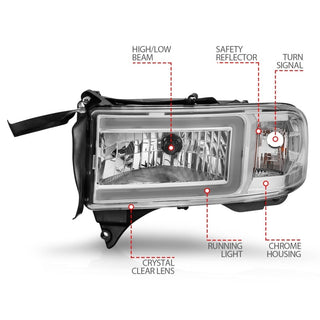 ANZO 94-02 Dodge RAM Crystal Headlight - w/ Light Bar Chrome Housing