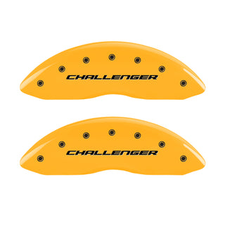 MGP 4 Caliper Covers Engrvd Front Block/Challenger Engrvd Rear Vintage Style/RT Yellow fnsh Blk ch