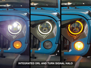 Raxiom Axial Halo Headlights w/ DRL Amber Signals Clear Lens: Jeep Wrangler TJ/JK 1997-2018 4.0L I6 / 3.8L V6