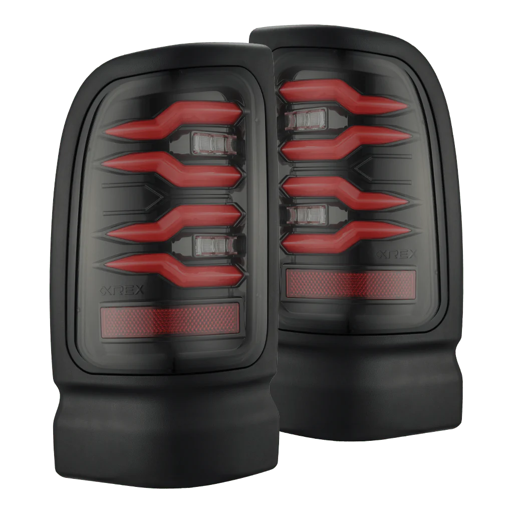 AlphaRex LUXX LED Tail Lights (Black / Red): Dodge Ram 1500 (94-01) & 2500/3500 (94-02)