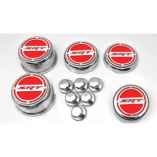 American Car Craft "SRT" Fluid & Shock Tower Cap Covers (11PC): Dodge Challenger V8 2008 - 2023