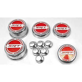 American Car Craft "SRT" Fluid & Shock Tower Cap Covers (11PC): Dodge Challenger V8 2008 - 2023