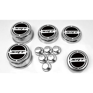 American Car Craft "SRT" Fluid & Shock Tower Cap Covers (11PC): Dodge Challenger V8 2008 - 2023