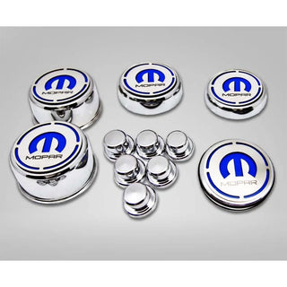 American Car Craft "MOPAR" Deluxe Fluid & Shock Tower Cap Covers (13PC): Dodge Challenger V8 2008 - 2023
