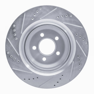 R1 Concepts Rear Right Drilled & Slotted Brake Rotor: Fits Dodge Challenger / Charger / Chrysler 300 2005-2023 3.6L / 5.7L - Silver